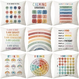 Feelings Wheel Mood Meter Affirmations Square Pillowcase Peach Skin Decorative Cushion Cover For Home Counseling Classroom