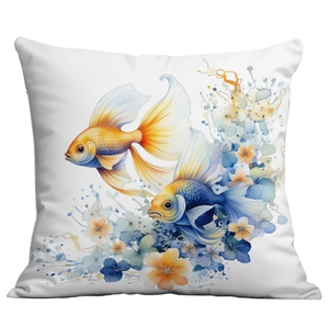 Artistic watercolor ocean goldfish decorative pillowcase on a clean white background