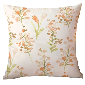 Housse de coussin décorative à imprimé fleurs sauvages aquarelle orange et vert