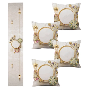 Details von Ramadan-Deko-Set mit Kissenbezügen mit Goldlaternen-Mandala und Tischläufer