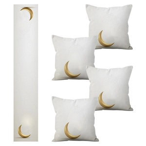 Ramadan Deko-Set mit 4 Kissenbezügen und Tischläufer mit goldenen Mond-Motiven