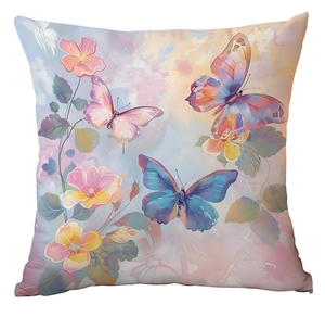 Detailed view of floral butterfly print on soft decorative square pillowcase cover