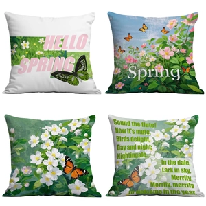 Frühling Schmetterling Blumen Kissenbezug Kurzsamt Dekorativer Kissenbezug Für Sofa Wohnzimmer Heimdeko