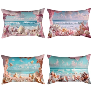 Pink Dreamy Beach Ocean Shell 3D Printed Polyester Pillowcase Rectangle Sofa Cushion Cover Decorative Home Decor For Living Room Bedroom