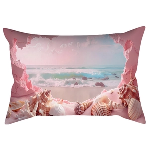 Pink dreamy ocean beach seashell printed decorative pillow cover for sofa and home