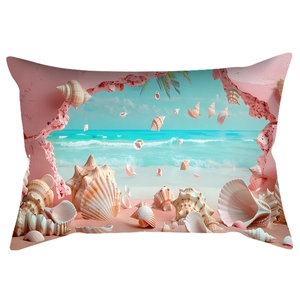 Tropical pink beach and ocean shell 3D print pillowcase for sofa home decor