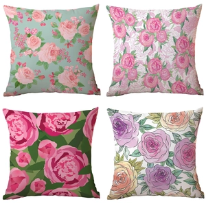 European Pastoral Short Plush Peony Rose Floral Printed Throw Pillowcase Decorative Square Cushion Cover For Sofa Living Room