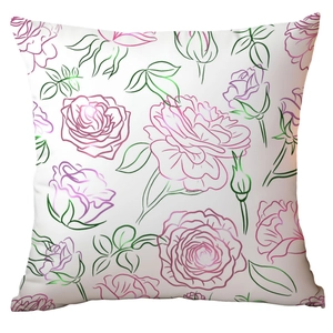 Square white decorative pillowcase featuring gradient rose flower line drawing pattern