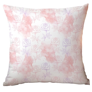 Peony and Rose floral print square pillowcase with elegant watercolor finish