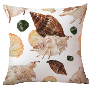 Marine life theme square polyester pillowcase with watercolor seashell patterns for sofa decor