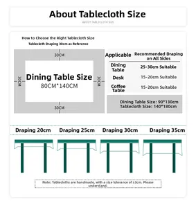 Size guide for minimalist tablecloth with ethnic patterns showing measurement tips