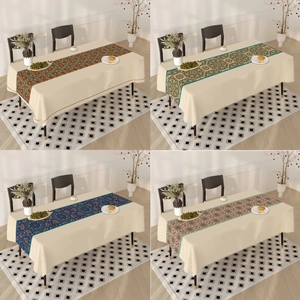 Bohemian Ethnic Style Mandala Print Rectangle Tablecloth Polyester Fabric Dustproof Table Cover For Home Dining Kitchen Decor