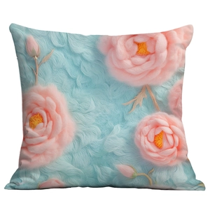3D Rosa Rosenkissenbezug mit hellblauem Plüschstoff für die dekorative Sofa-Einrichtung