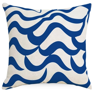 Nautical blue wave stripe pattern decorative square linen throw pillow cover for sofa