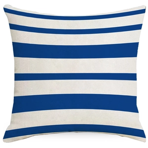 Blue and white nautical striped linen pillowcase with textured canvas fabric for sofa