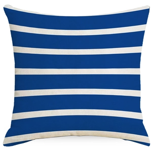 Nautical blue and white striped square linen throw pillow cover for home sofa decoration