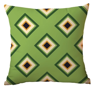 Detailed view of modern geometric diamond pattern and woven fabric texture on cushion cover