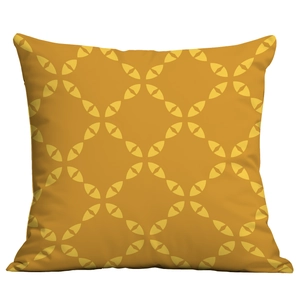 Macro detail of Nordic geometric pillowcase with yellow floral pattern and smooth texture