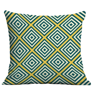 Detailed close-up of geometric diamond pattern on modern sofa cushion cover fabric
