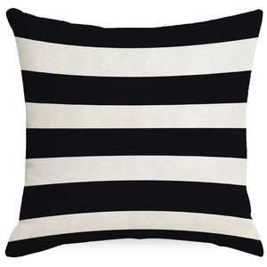 Minimalist square throw pillow cover with modern black and white horizontal stripe design