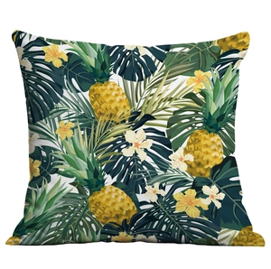 Detail of high-definition tropical print featuring pineapple and monstera leaves