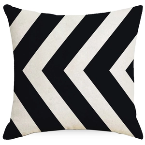Modern geometric square throw pillow cover featuring black and white V-shaped stripes