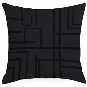 Modern minimalist black square pillowcase with grey geometric stripe patterns