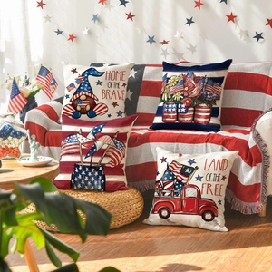 Set of four Independence Day gnome decorative linen pillow covers with patriotic theme
