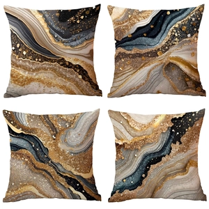 Black Gold Marble Print Pillowcase Decorative Polyester Abstract Agate Texture Square Throw Cushion Cover For Sofa Living Room Home Decor