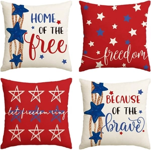 American Independence Day Star Print Linen Pillow Cover Decorative Patriotic Cushion Case For Sofa Home Office Decor