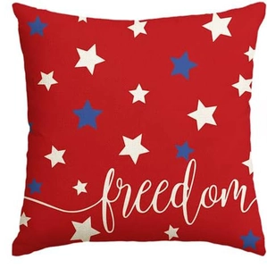 Linen Independence Day pillowcase with red fabric, blue and white stars and freedom text