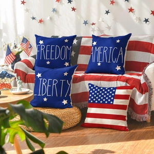 Set of 4 patriotic 4th of July Independence Day decorative linen throw pillow covers