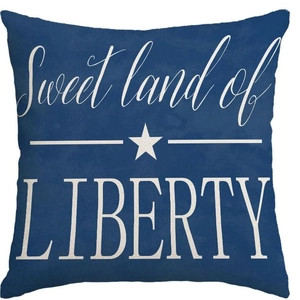 Navy blue linen pillow cover with Sweet land of LIBERTY print for Independence Day decor