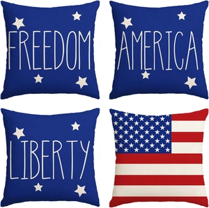 Independence Day Linen Pillow Case American Flag Patriotic Star Letter Print Sofa Cushion Cover For Home Decor