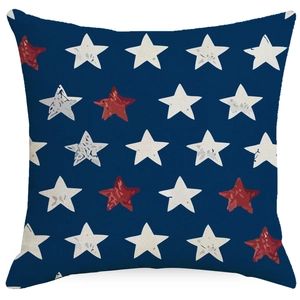 Vintage American flag style throw pillow cover with stars and stripes on blue background