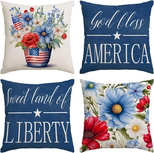 Independence Day Throw Pillow Covers Linen USA Flag Patriotic Decorative Cushion Cases For Sofa Living Room Home Decor