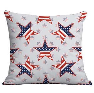 Detail of square pillowcase featuring patriotic American flag star patterns on white fabric