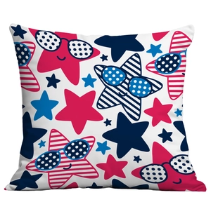 Detail of soft fabric pillowcase with cartoon stars, stripes and dots for home decor