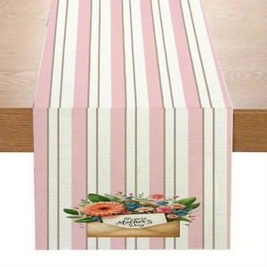 Detail of Mother's Day table runner with floral envelope and pink stripe pattern
