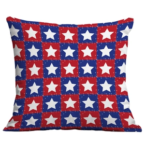 Close-up of patriotic American star and plaid pattern on decorative square pillow case