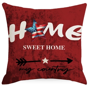 Retro linen pillow case with American flag star and patriotic Home Sweet Home print