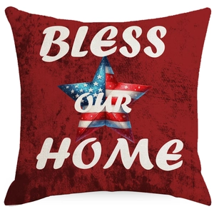 Independence Day patriotic throw pillow cover with Bless Our Home text and star