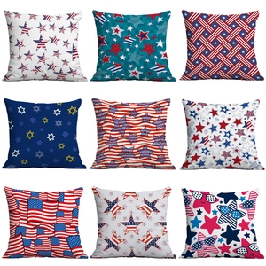 American Independence Day Short Plush Cushion Cover Red White Blue Stars And Stripes Printed Sofa Throw Pillowcase Home Decor