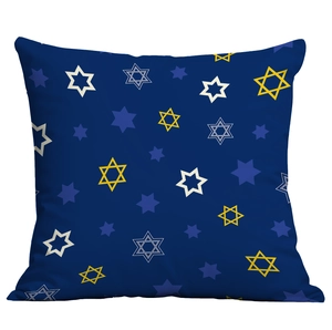 Square Independence Day throw pillow cover with blue background and multicolored star patterns