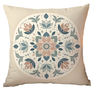 Mandala Kissenbezug aus Polyester mit Blumenmuster auf beigem Hintergrund
