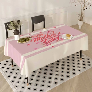 Pink Mother's Day tablecloth with Happy Mother's Day print for festive dining decor