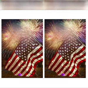 Double-sided USA garden flag showing American flag and fireworks with Pledge of Allegiance