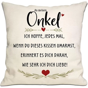 Detailed macro view of the natural linen texture and German text on the square pillowcase