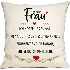 Linen pillowcase with German quote and red heart for Mother's Day or Valentine's gift
