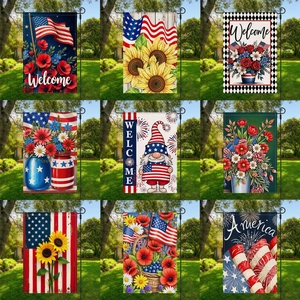 Independence Day Linen Garden Flag Patriotic US American Flag Gnome Eagle Sunflowers Design Outdoor Yard Home Decor Banner